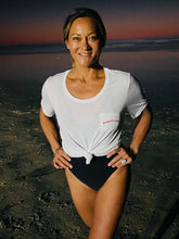 Load image into Gallery viewer, "Riding with a Smile" Pocket Tee (Guava on White) - Landy Wetsuits