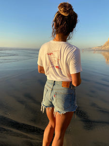 "Riding with a Smile" Pocket Tee (Guava on White) - Landy Wetsuits